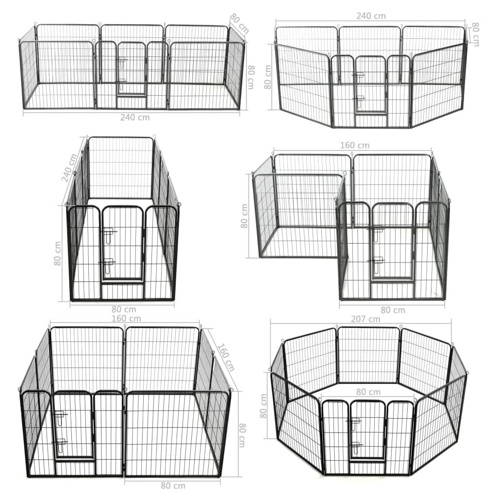 vidaXL koera mänguaedik 8 paneeliga, teras, 80 x 80 cm, must цена и информация | Transportkorvid, puurid | kaup24.ee