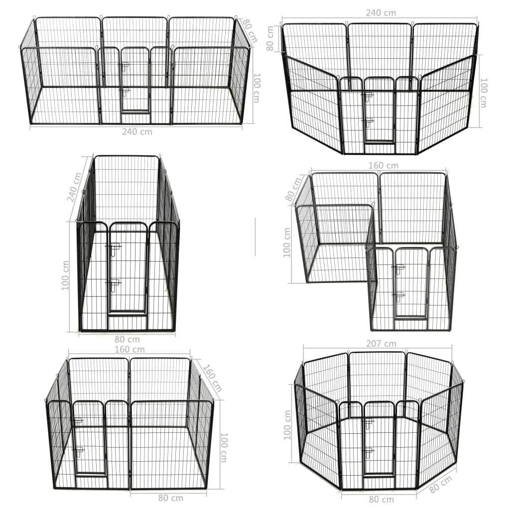 vidaXL koera mänguaedik 8 paneeliga, teras, 80 x 100 cm, must hind ja info | Transportkorvid, puurid | kaup24.ee