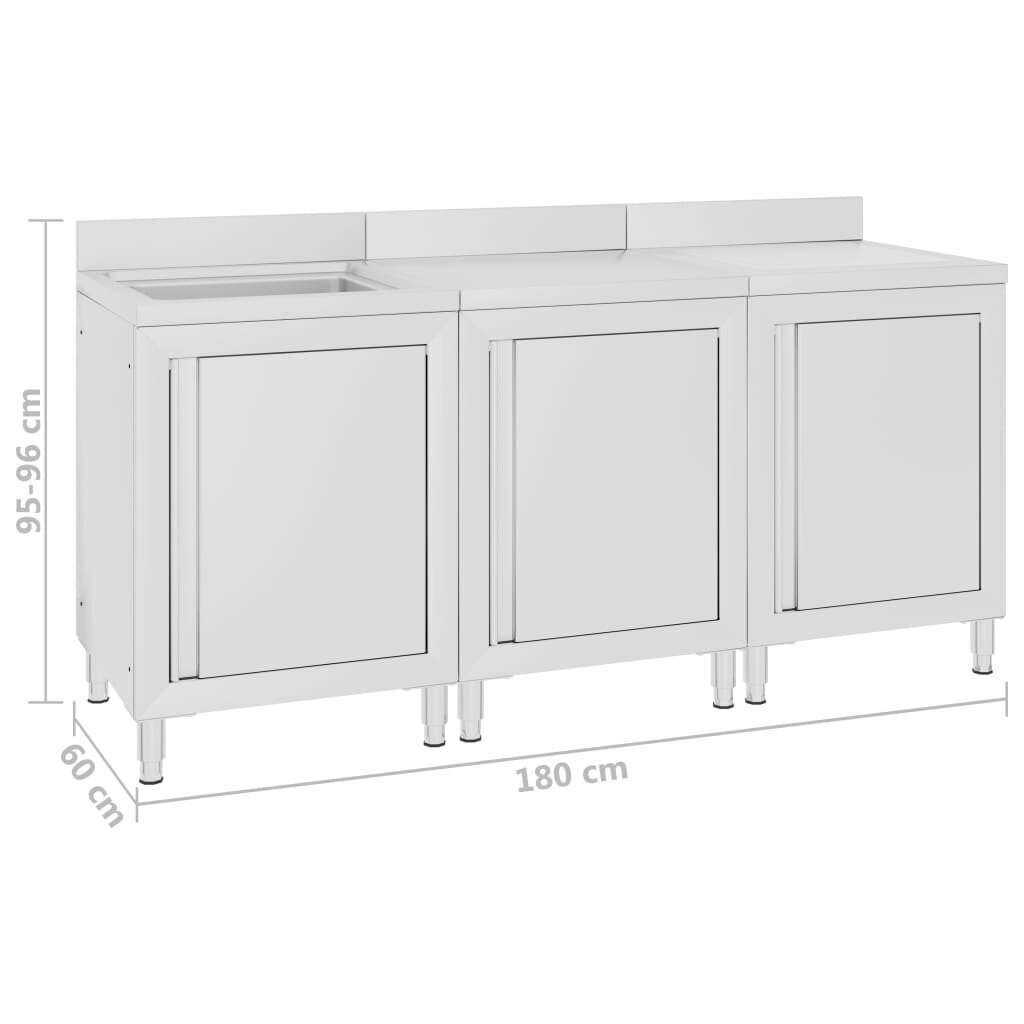 vidaXL kommertsköögi valamukomplekt 180 x 60 x 96 cm roostevaba teras hind ja info | Köögikapid | kaup24.ee