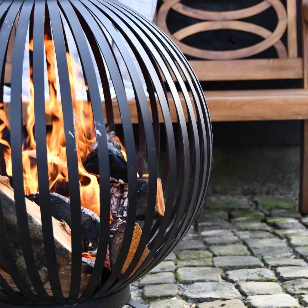 Esschert Design tulealuse pall, triipudega, must, süsinikteras FF400 hind ja info | Kaminad | kaup24.ee