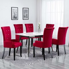 vidaXL söögitool käetugedega, 6 tk, punane, samet hind ja info | Söögilaua toolid, köögitoolid | kaup24.ee