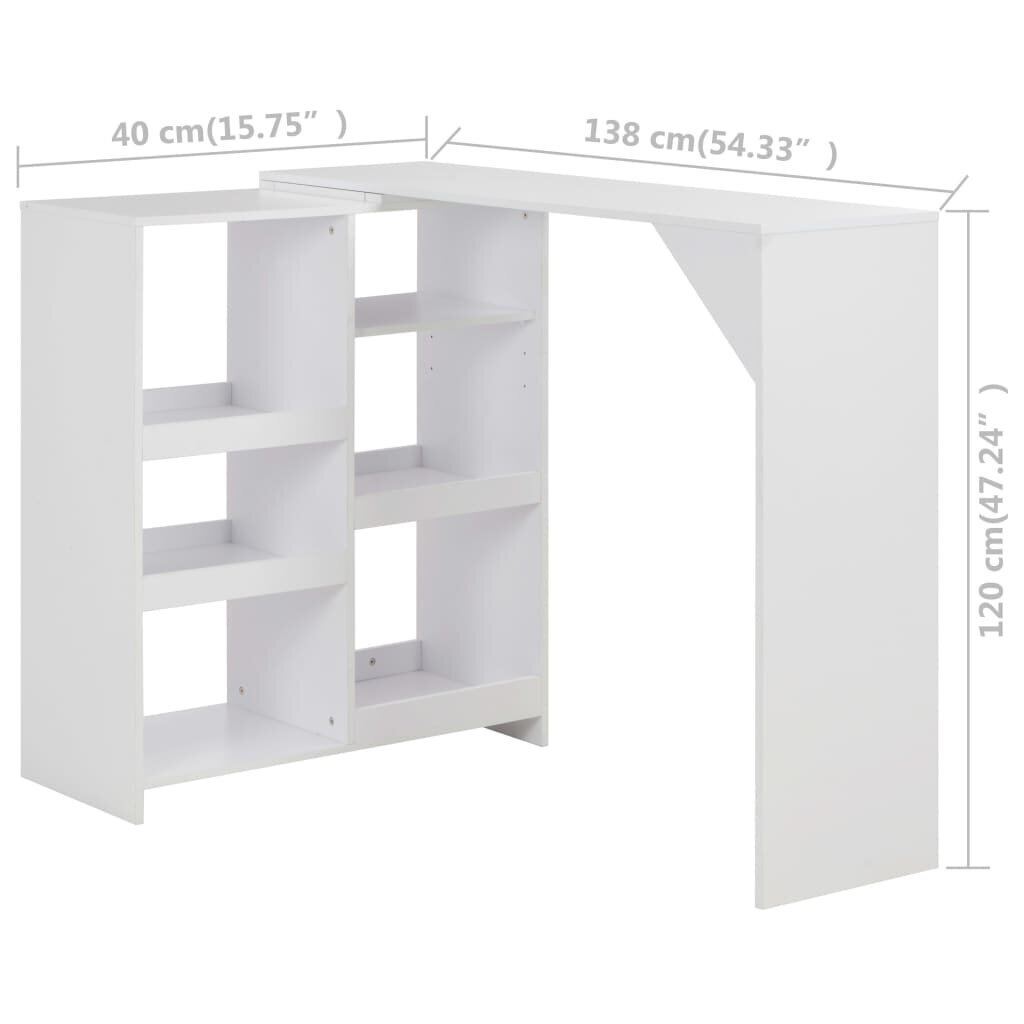 vidaXL baarilaud liigutatava riiuliga, valge, 138 x 40 x 120 cm hind ja info | Köögi- ja söögilauad | kaup24.ee