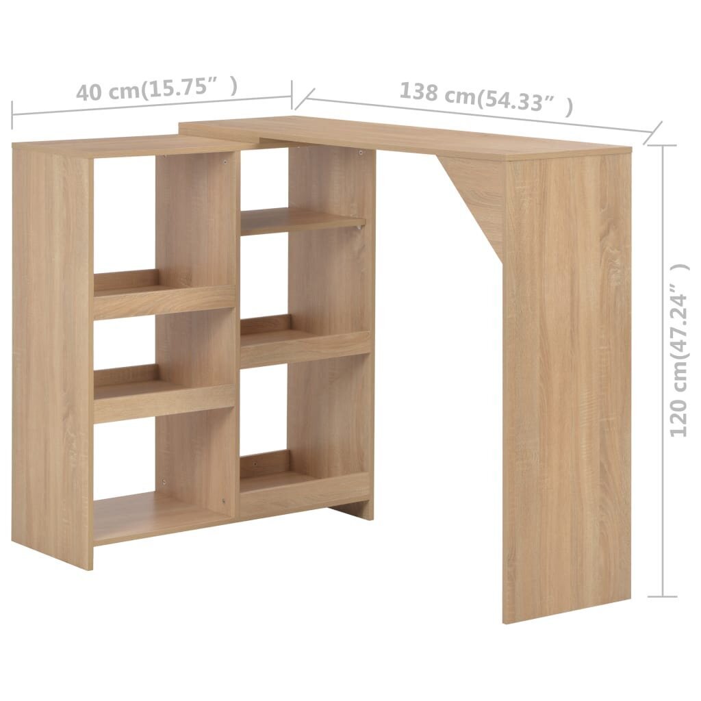 vidaXL baarilaud liigutatava riiuliga, tammevärvi, 138 x 40 x 120 cm цена и информация | Köögi- ja söögilauad | kaup24.ee