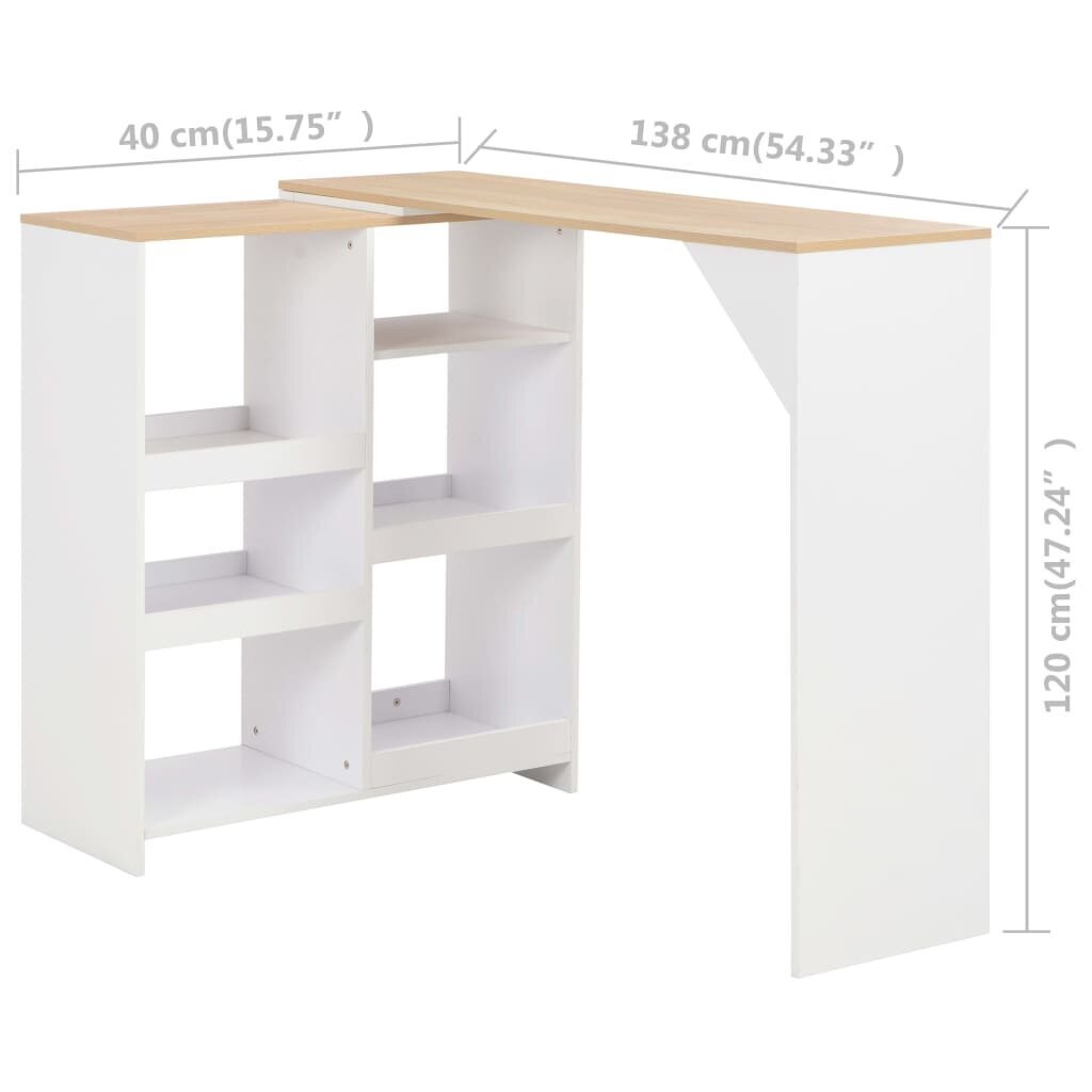 vidaXL baarilaud liigutatava riiuliga, valge, 138 x 40 x 120 cm hind ja info | Köögi- ja söögilauad | kaup24.ee