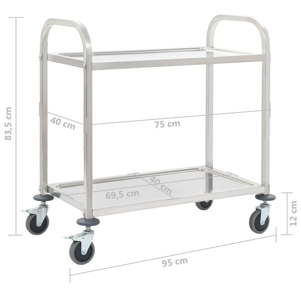 vidaXL kahe korrusega köögikäru, 87 x 45 x 83,5 cm, roostevaba teras цена и информация | Köögi- ja söögilauad | kaup24.ee