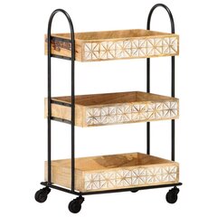 vidaXL 3 riiuliga köögikäru 46 x30 x76 cm, mangopuit цена и информация | Кухонные и обеденные столы | kaup24.ee