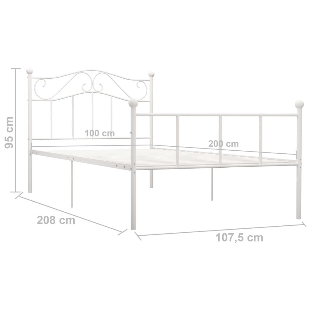 vidaXL voodiraam, valge, metall, 100 x 200 cm hind ja info | Voodid | kaup24.ee