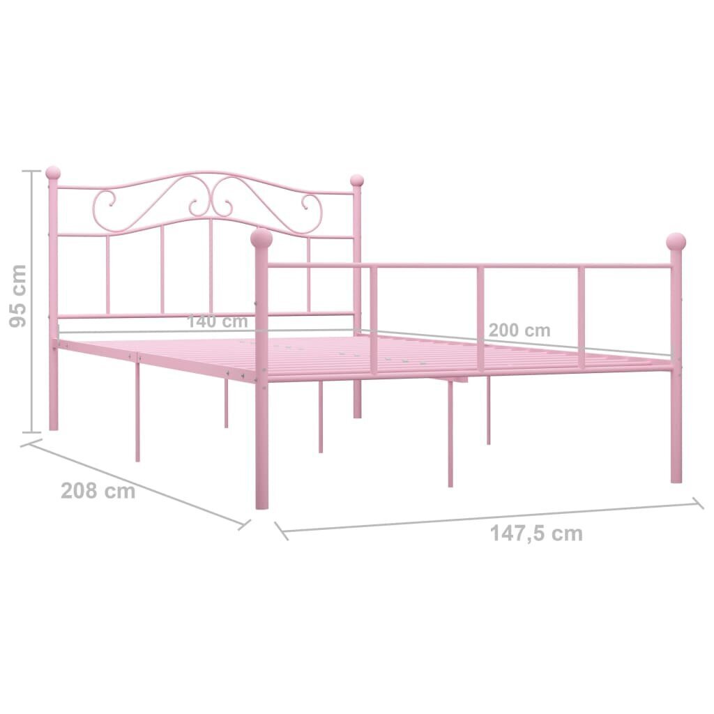 vidaXL voodiraam, roosa, metall, 140 x 200 cm hind ja info | Voodid | kaup24.ee