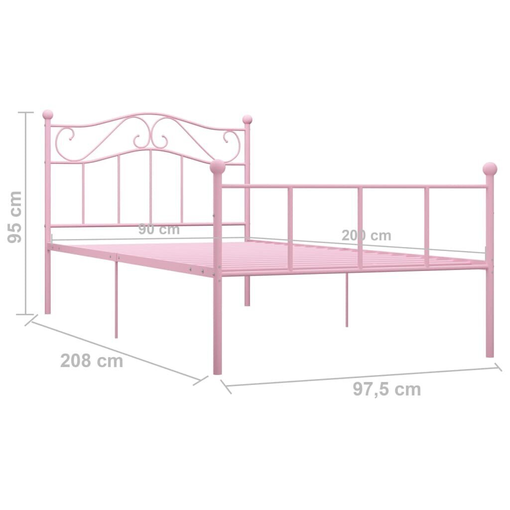 vidaXL voodiraam, roosa, metall, 90 x 200 cm hind ja info | Voodid | kaup24.ee