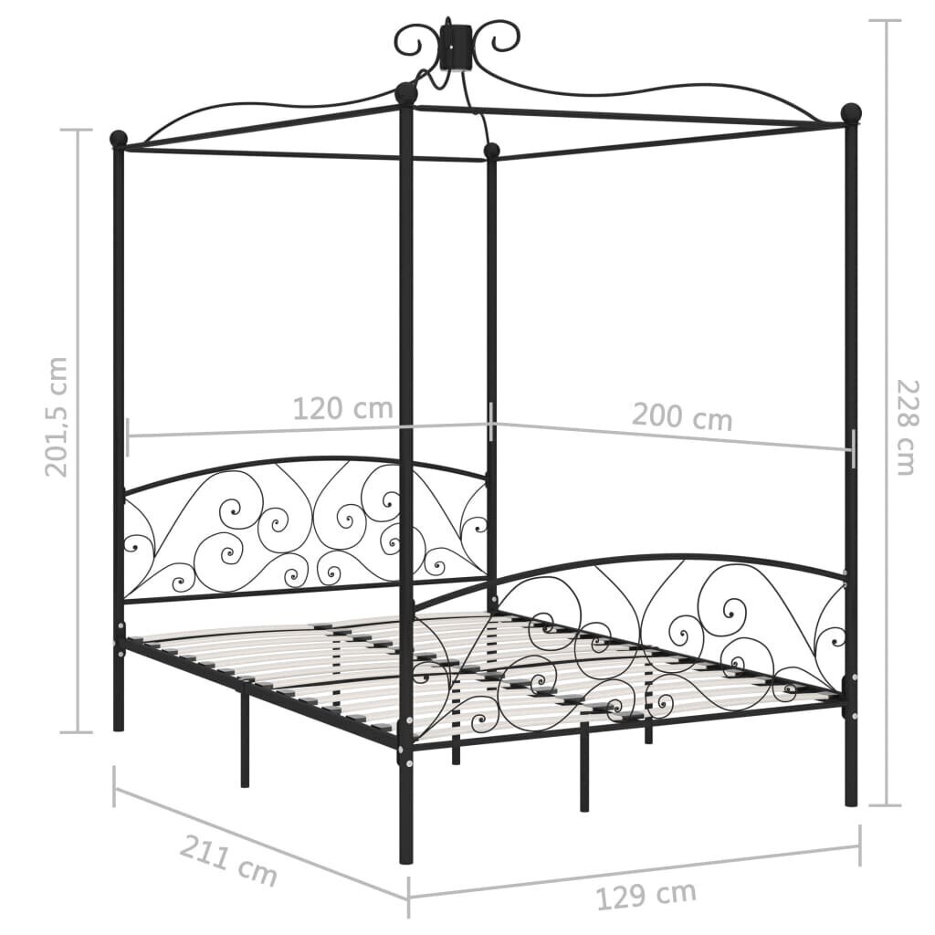 vidaXL baldahhiiniga voodiraam, must, metall, 120 x 200 cm цена и информация | Voodid | kaup24.ee