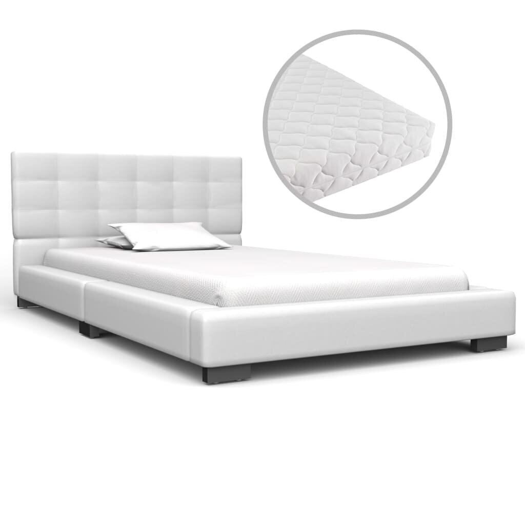 VidaXL voodi madratsiga, valge, kunstnahast, 90 x 200 cm hind | kaup24.ee