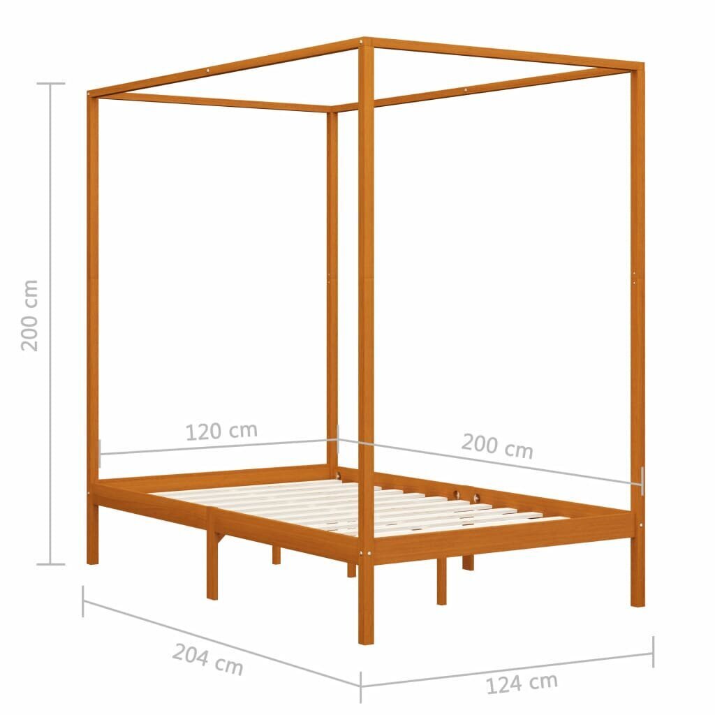 vidaXL baldahhiinvoodi raam, meepruun, männipuit, 120 x 200 cm hind ja info | Voodid | kaup24.ee