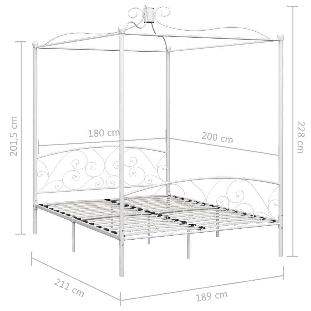 vidaXL baldahhiiniga voodiraam, valge, metall, 180 x 200 cm hind ja info | Voodid | kaup24.ee