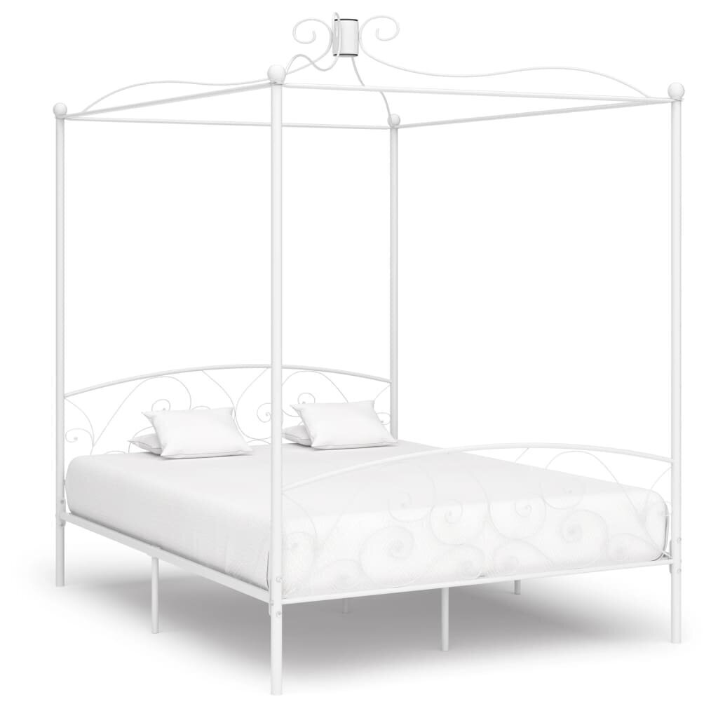 vidaXL baldahhiiniga voodiraam, valge, metall, 180 x 200 cm hind ja info | Voodid | kaup24.ee
