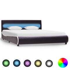 Каркас кровати со светодиодом, 160 x 200 см, искусственная кожа, черная цена и информация | Кровати | kaup24.ee