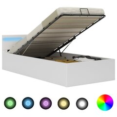 vidaXL hüdrauliline hoiukastiga voodiraam LED valge kunstnahk 90x200 цена и информация | Кровати | kaup24.ee