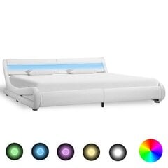 Кровать с отделкой из искусственной кожи, с LED подсветкой в спинке, 180 см, белая цена и информация | Кровати | kaup24.ee