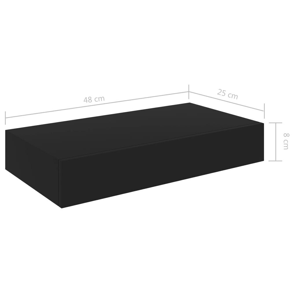 vidaXL seinariiul sahtliga, must, 48 x 25 x 8 cm hind ja info | Riiulid | kaup24.ee