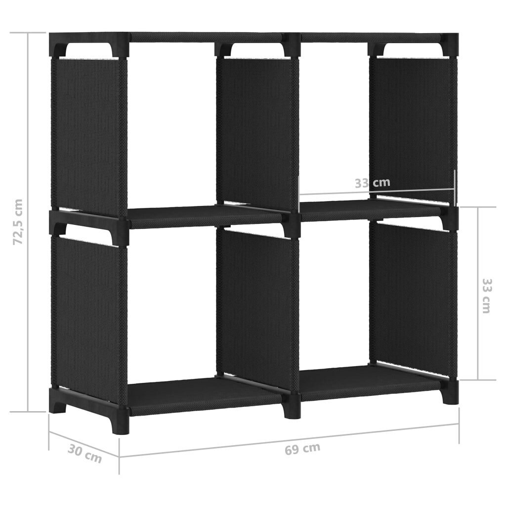 vidaXL 4 kuubikuga vitriinriiul, must, 69 x 30 x 72,5 cm, kangas цена и информация | Riiulid | kaup24.ee