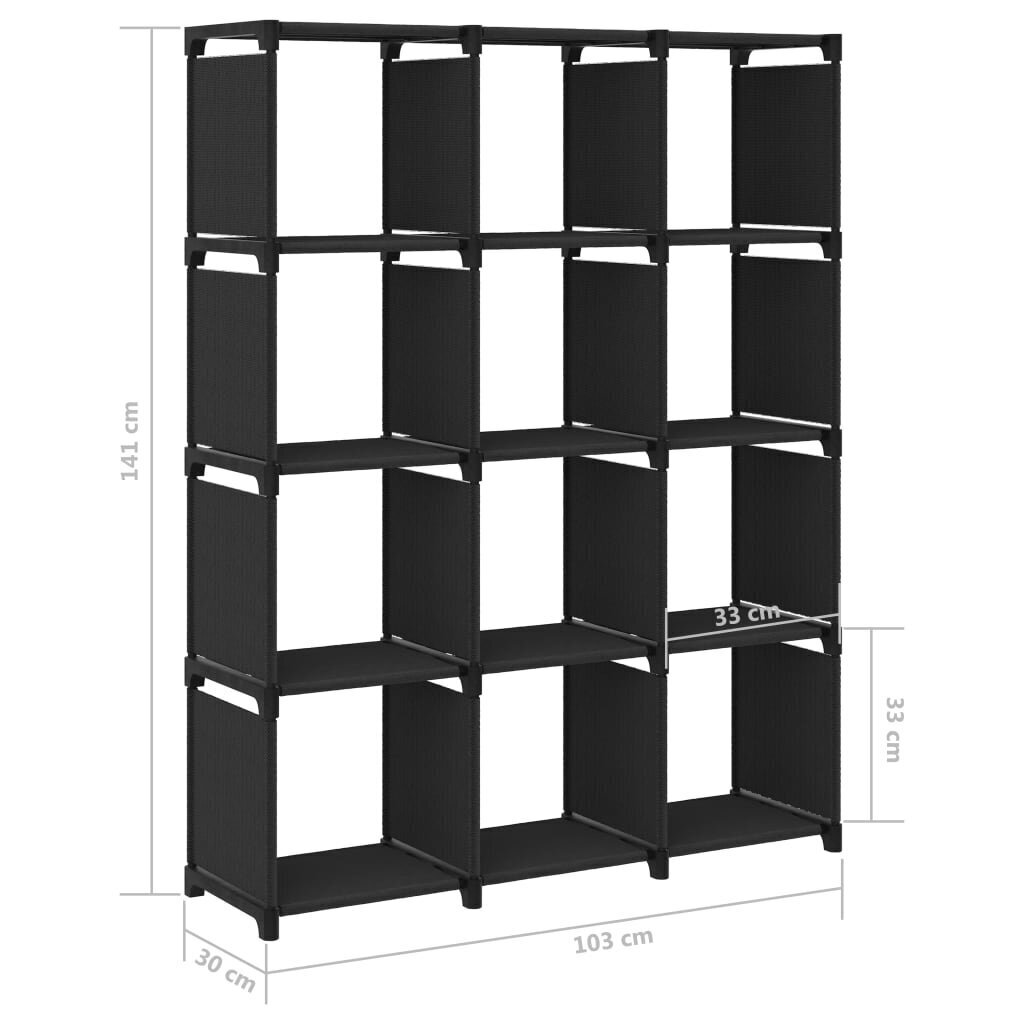 vidaXL 12 kuubikuga vitriinriiul, must, 103 x 30 x 141 cm, kangas hind ja info | Riiulid | kaup24.ee