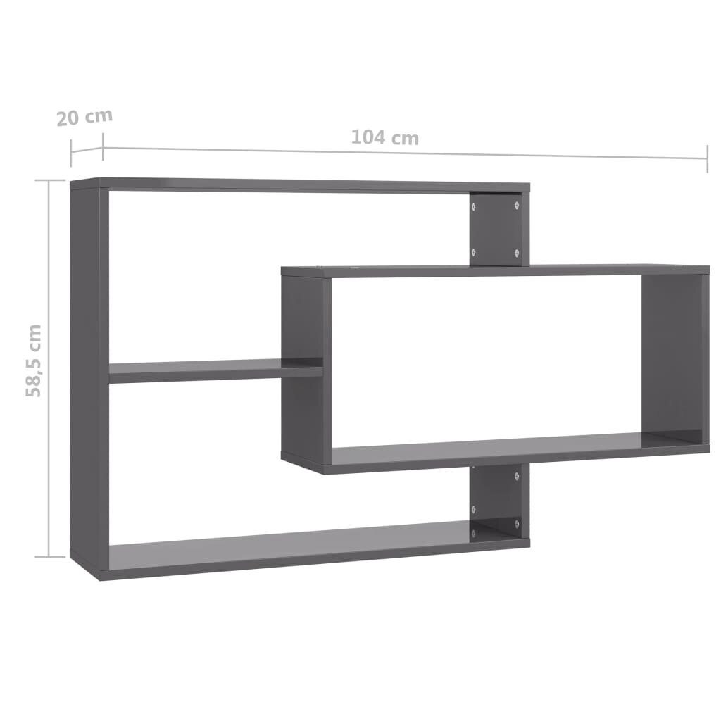 vidaXL seinariiulid kõrgläikega hall 104 x 20 x 60 cm puitlaastplaat hind ja info | Riiulid | kaup24.ee