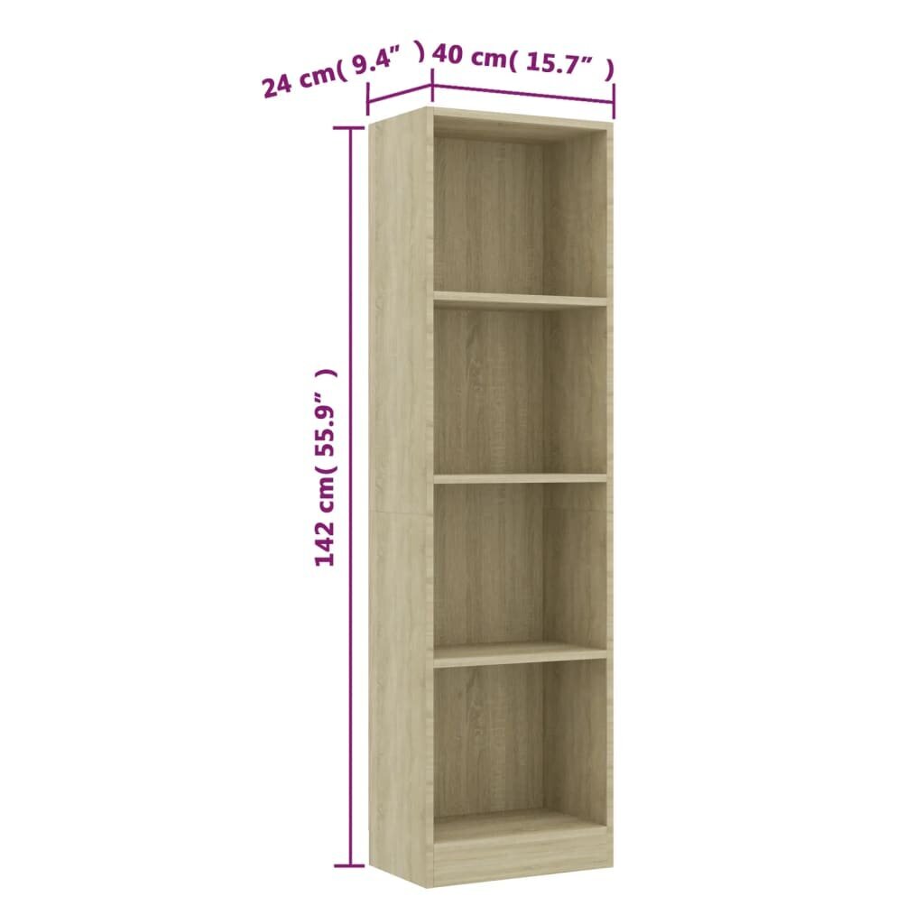 vidaXL 4-korruseline raamaturiiul Sonoma tamm 40x24x142 puitlaastplaat hind ja info | Riiulid | kaup24.ee