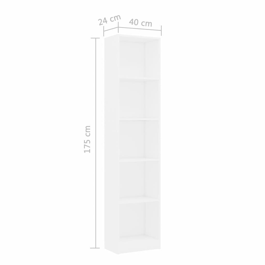 vidaXL 5-korruseline raamaturiiul valge 40x24x175 cm, puitlaastplaat цена и информация | Riiulid | kaup24.ee