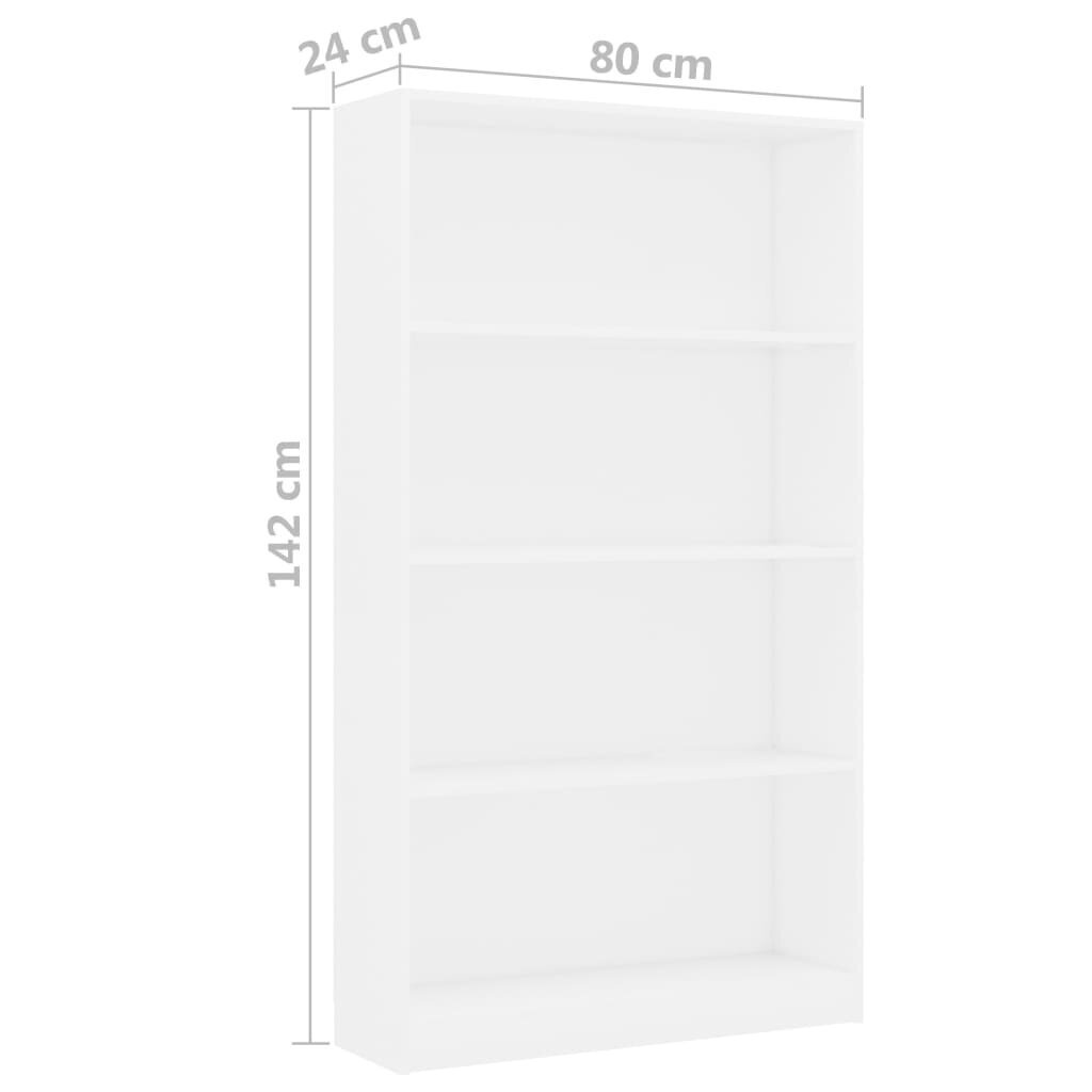 vidaXL 4-korruseline raamaturiiul valge 80x24x142 cm puitlaastplaat hind ja info | Riiulid | kaup24.ee