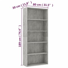 vidaXL 5-korruseline raamaturiiul, hall 80x30x189 cm, puitlaastplaat hind ja info | Riiulid | kaup24.ee