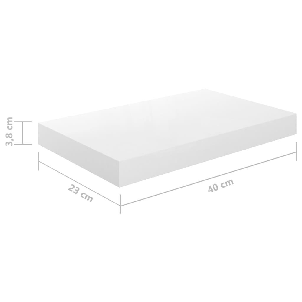 vidaXL seinariiul, kõrgläikega, valge, 40 x 23 x 3,8 cm MDF hind ja info | Riiulid | kaup24.ee