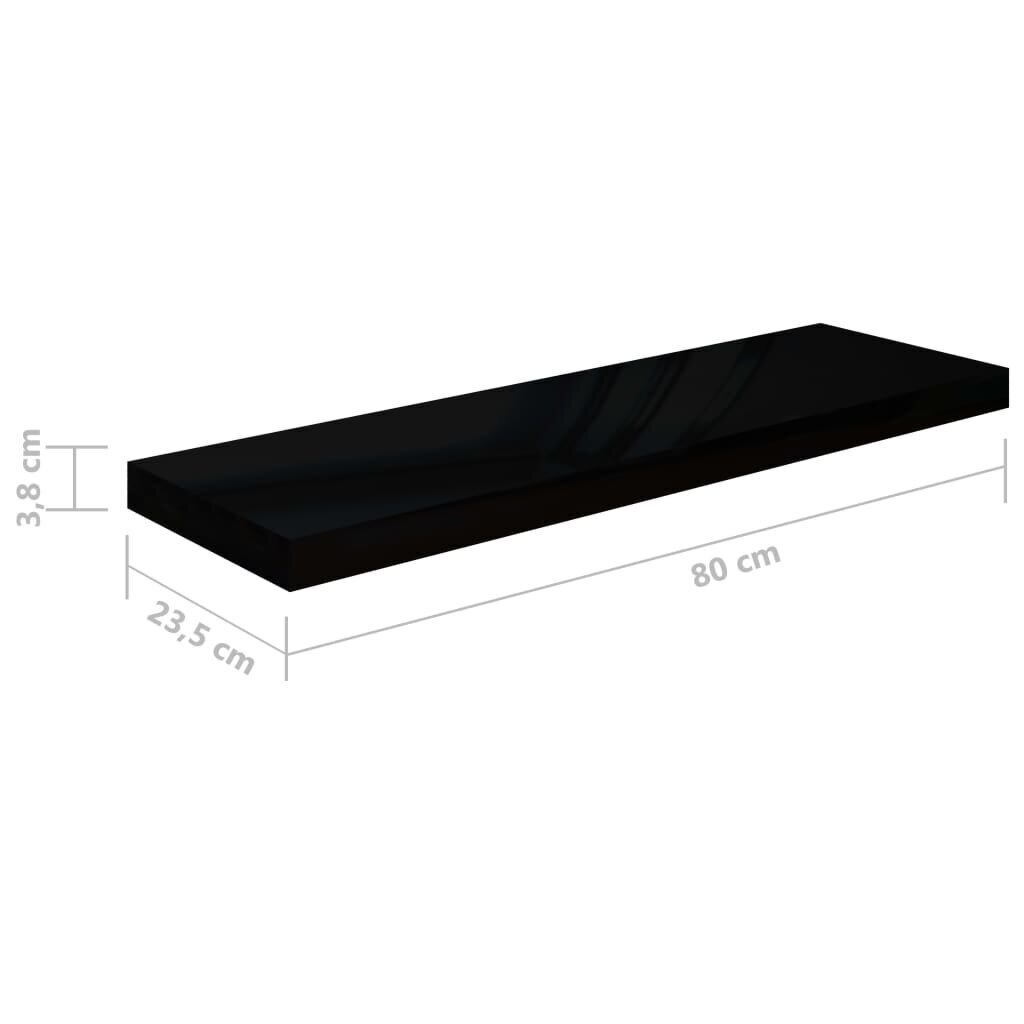 vidaXL seinariiul, kõrgläikega must, 80 x 23,5 x 3,8 cm MDF цена и информация | Riiulid | kaup24.ee