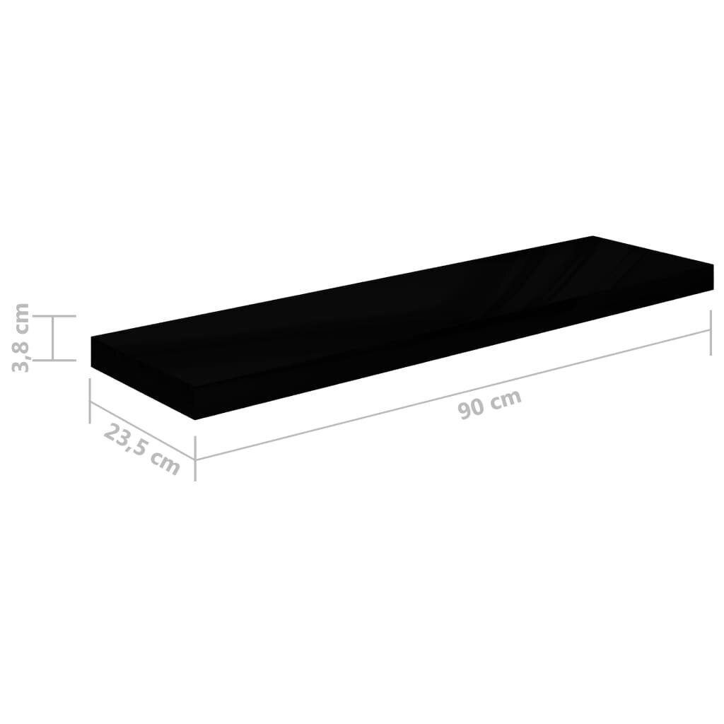 vidaXL seinariiul, kõrgläikega, must, 90 x 23,5 x 3,8 cm MDF hind ja info | Riiulid | kaup24.ee