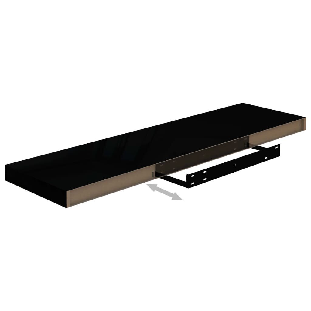 vidaXL seinariiul, kõrgläikega, must, 90 x 23,5 x 3,8 cm MDF hind ja info | Riiulid | kaup24.ee