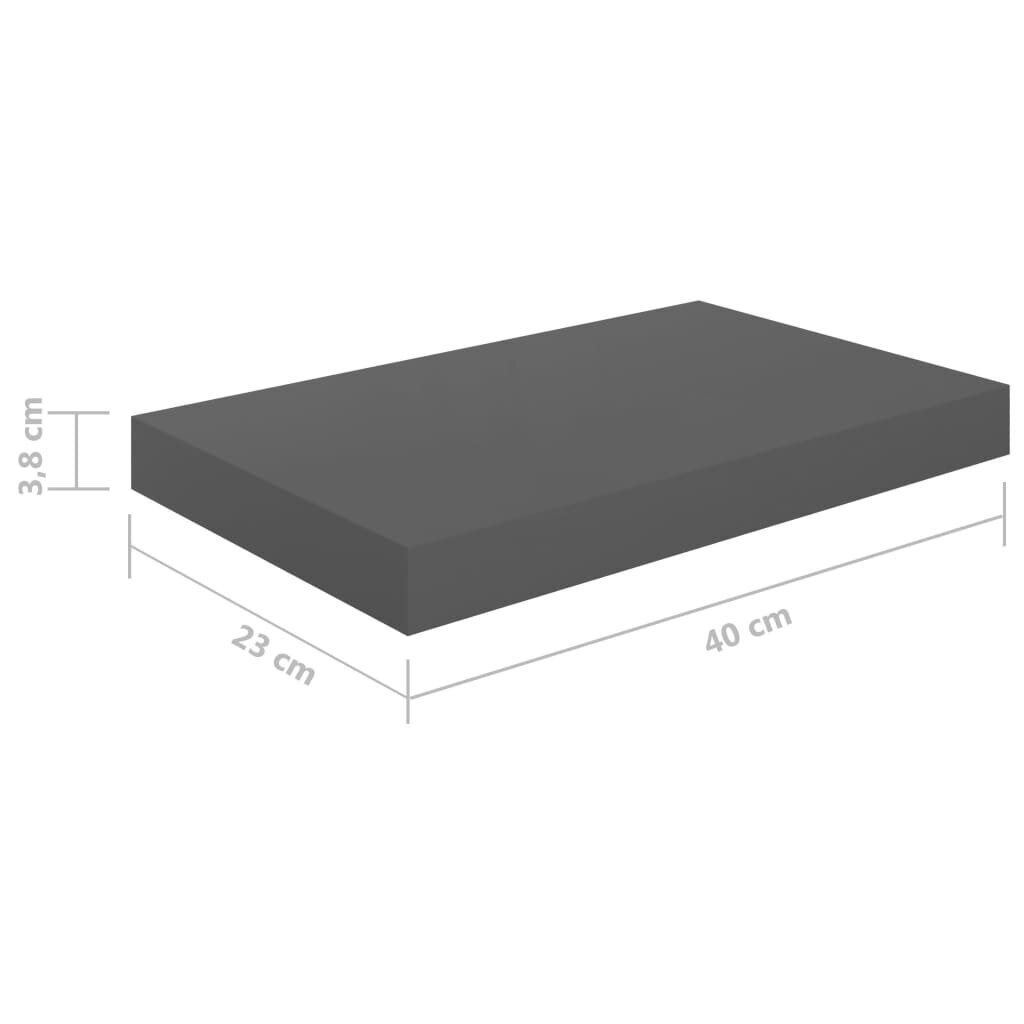 vidaXL seinariiul, kõrgläikega, hall, 40 x 23 x 3,8 cm MDF hind ja info | Riiulid | kaup24.ee