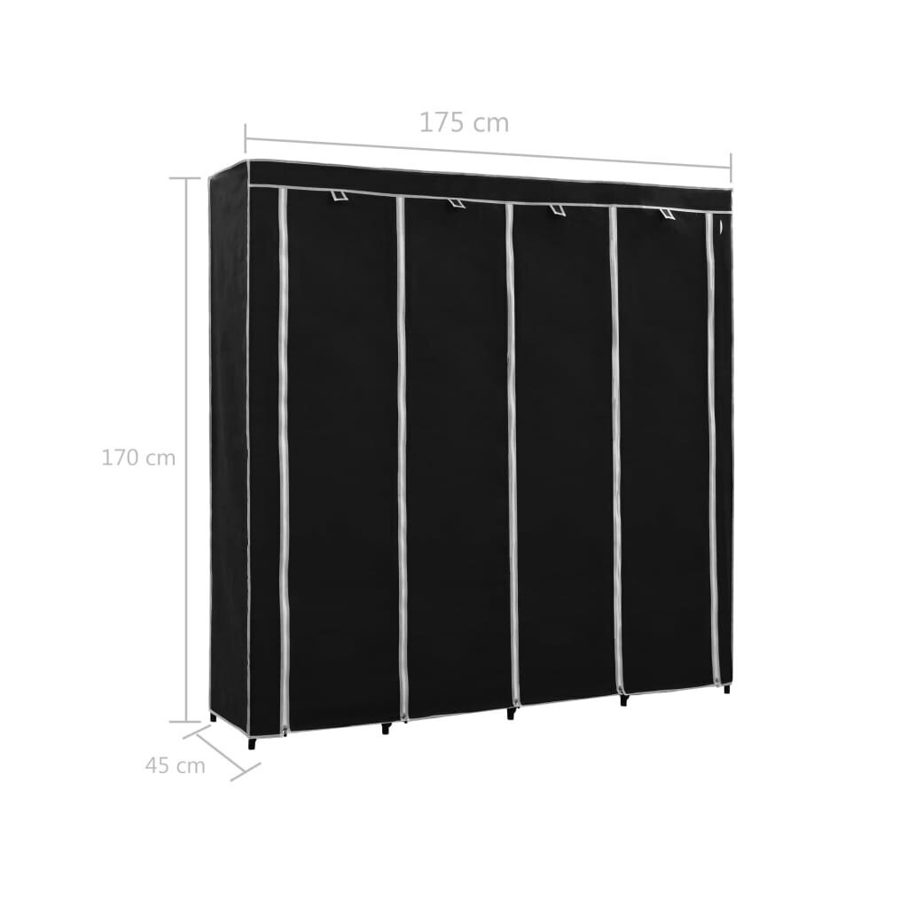 vidaXL garderoob 4 sektsiooniga, must 175 x 45 x 170 cm цена и информация | Kapid | kaup24.ee