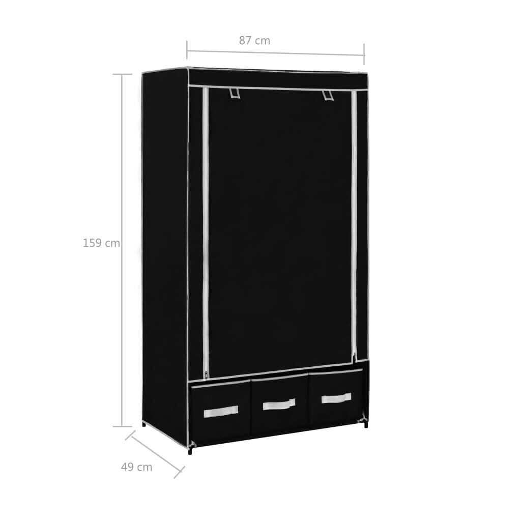 vidaXL garderoob, must, 87 x 49 x 159 cm, kangas цена и информация | Kapid | kaup24.ee