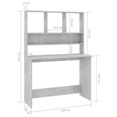 vidaXL kirjutuslaud riiulitega betoonhall 110x45x157 cm puitlaastplaat hind ja info | Arvutilauad, kirjutuslauad | kaup24.ee