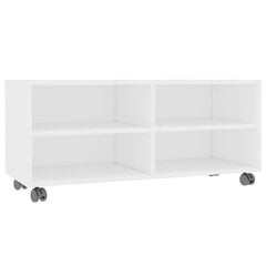 vidaXL ratastel telerialus, valge, 90 x 35 x 35 cm, puitlaastplaat hind ja info | TV alused | kaup24.ee