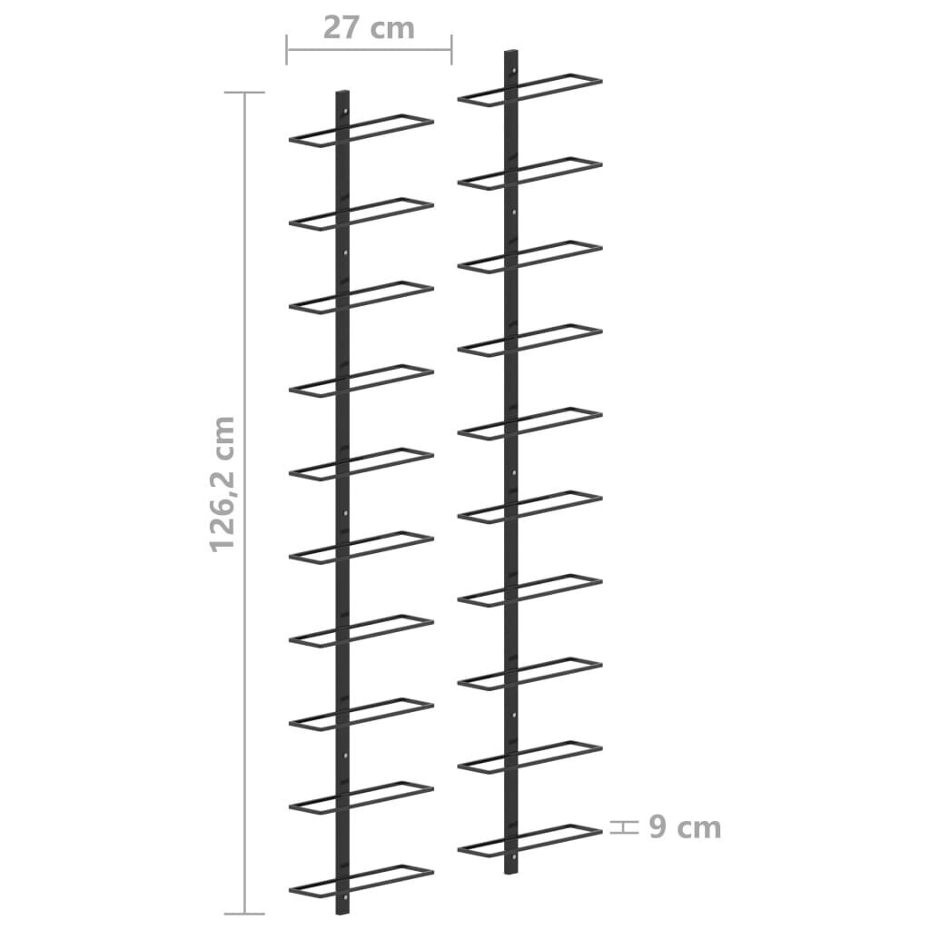 vidaXL seinale kinnitatavad veiniriiulid 20 pudelile, 2 tk, must metall цена и информация | Köögitarbed | kaup24.ee