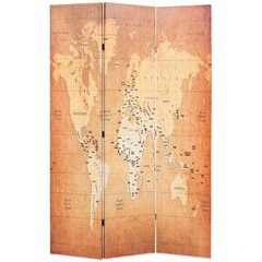 vidaXL kokkupandav sirm 120 x 170 cm, maailmakaart, kollane цена и информация | Мобильные стенки | kaup24.ee