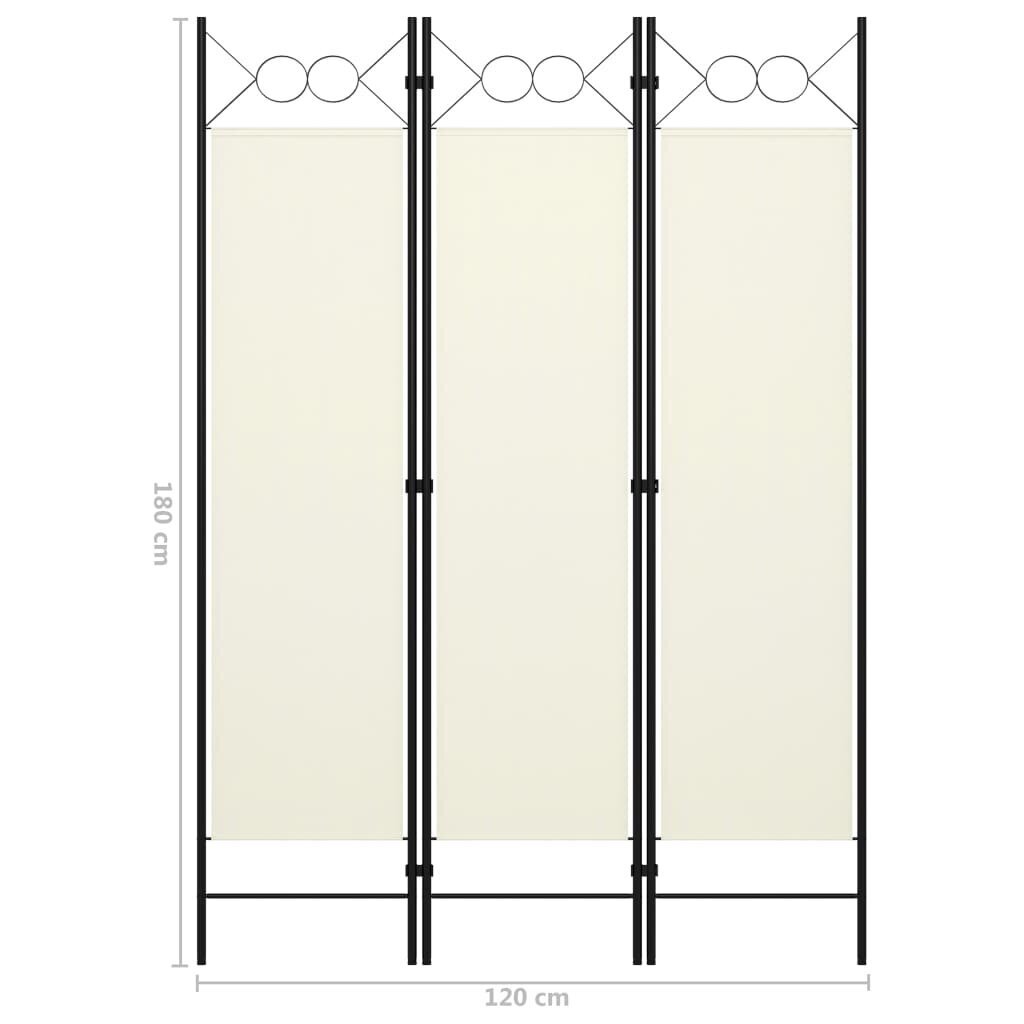 vidaXL 3 paneeliga ruumijagaja, kreemjasvalge, 120 x 180 cm hind ja info | Sirmid ja vaheseinad | kaup24.ee