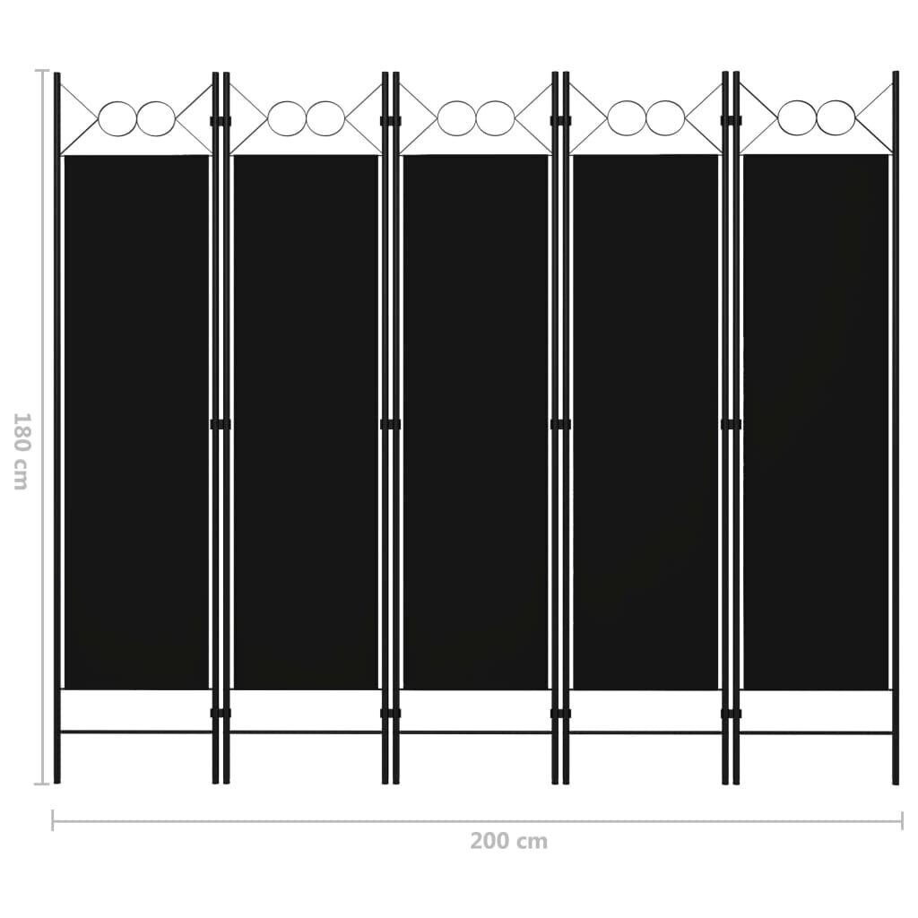 vidaXL 5 paneeliga ruumijagaja, must, 200 x 180 cm цена и информация | Sirmid ja vaheseinad | kaup24.ee