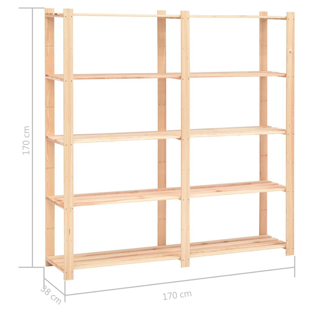 vidaXL 5-korruselised hoiuriiulid 2 tk 170x38x170 cm männipuit 500 kg цена и информация | Riiulid tööriistadele | kaup24.ee