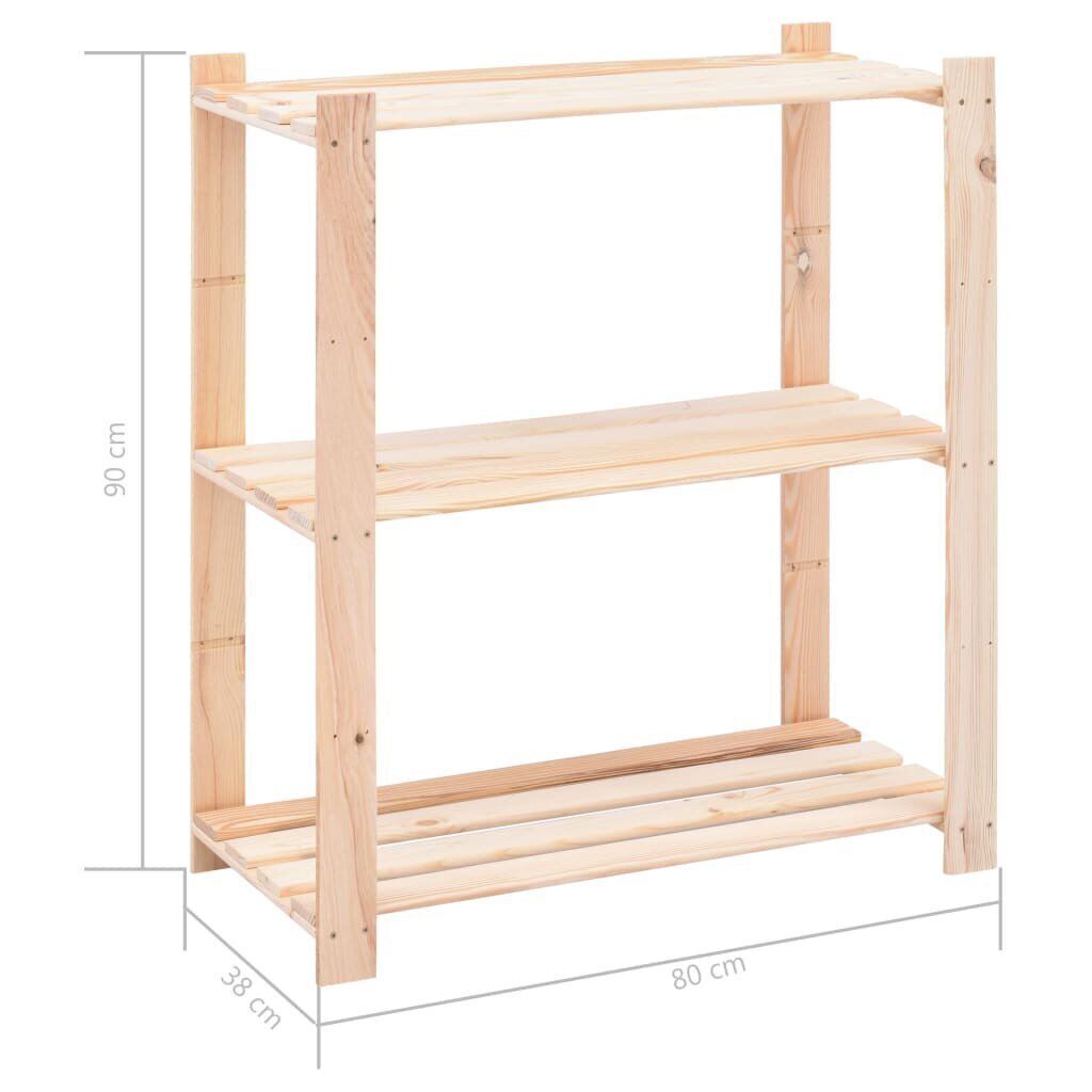 vidaXL 3-korruselised hoiuriiulid, 5 tk, 80x38x90 cm männipuit 150 kg цена и информация | Riiulid tööriistadele | kaup24.ee