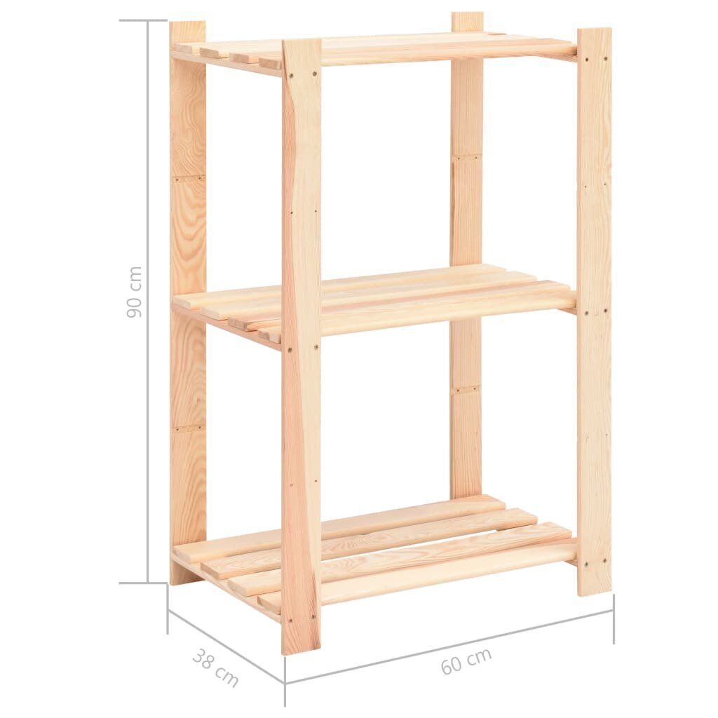 vidaXL 3-korruselised hoiuriiulid, 2 tk, 60x38x90 cm männipuit 150 kg hind ja info | Riiulid tööriistadele | kaup24.ee