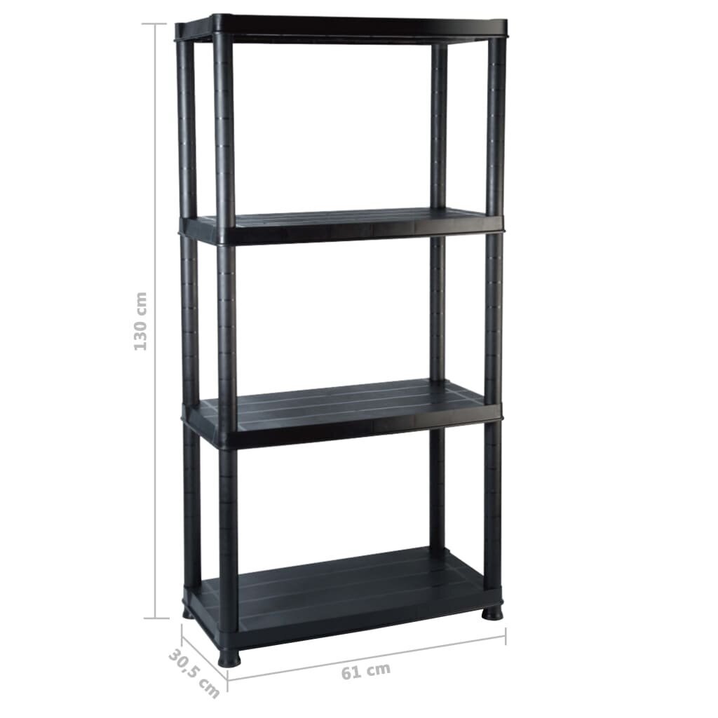 vidaXL hoiuriiul 4-korruseline, must, 61 x 30,5 x 130 cm, plast hind ja info | Riiulid tööriistadele | kaup24.ee