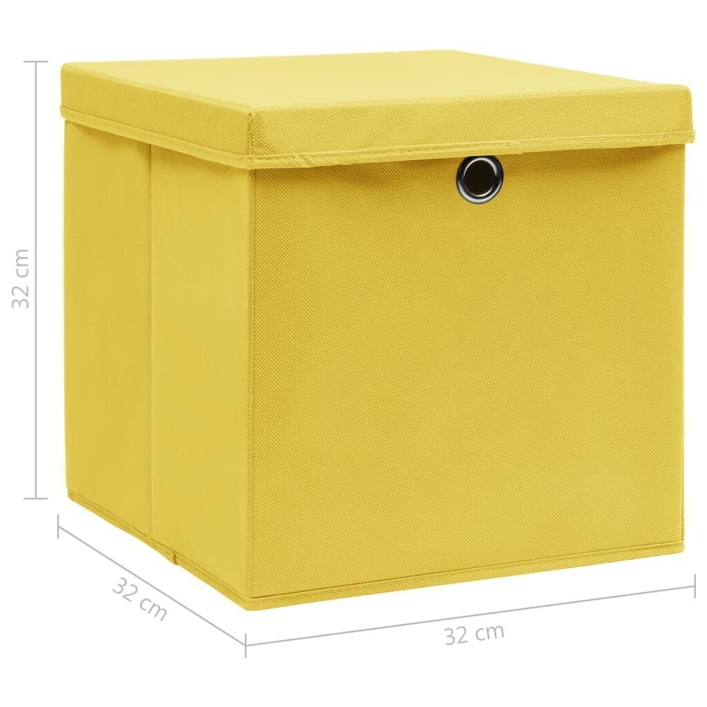 vidaXL hoiukastid kaantega 4 tk, kollane, 32 x 32 x 32 cm, kangas цена и информация | Hoiukastid ja -korvid | kaup24.ee
