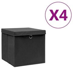 vidaXL hoiukastid kaanega 4 tk, 28 x 28 x 28 cm, must цена и информация | Ящики для вещей | kaup24.ee