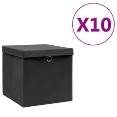 vidaXL hoiukastid kaanega 10 tk, 28 x 28 x 28 cm, must цена и информация | Ящики для вещей | kaup24.ee