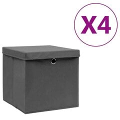 vidaXL hoiukastid kaanega 4 tk, 28 x 28 x 28 cm, hall цена и информация | Ящики для вещей | kaup24.ee